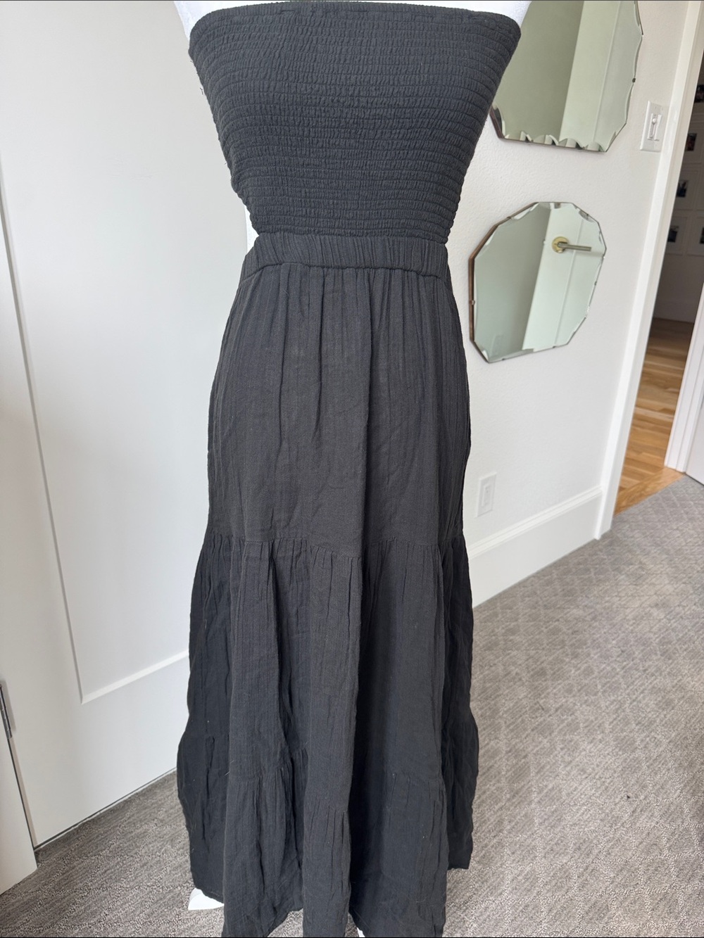 Rip Curl Black Strapless Smocked Maxi Sundress